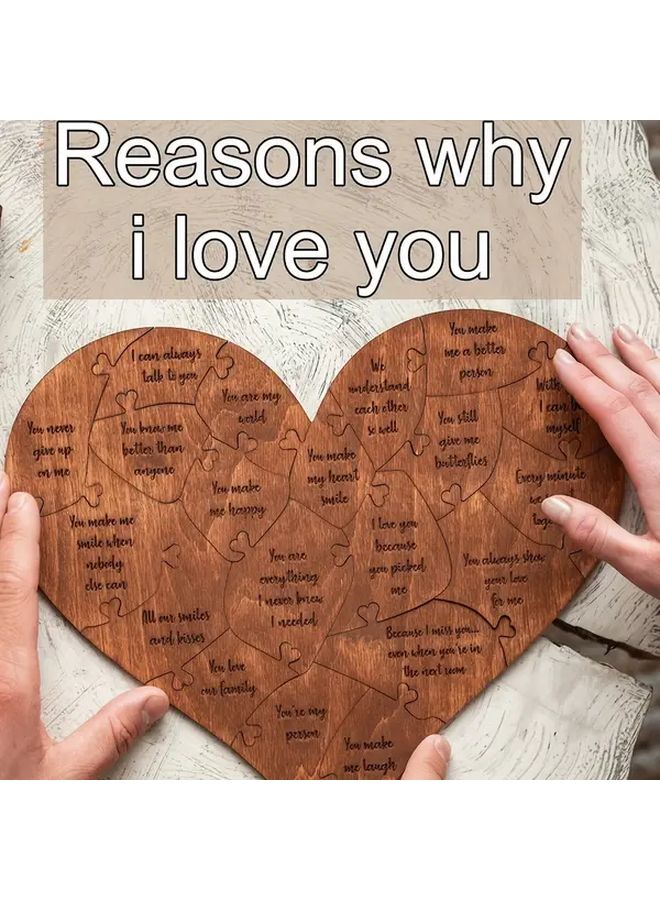 Wooden Heart Shaped Puzzle Box With 20 Reasons Why I Love You Romantic Gift - Image 1